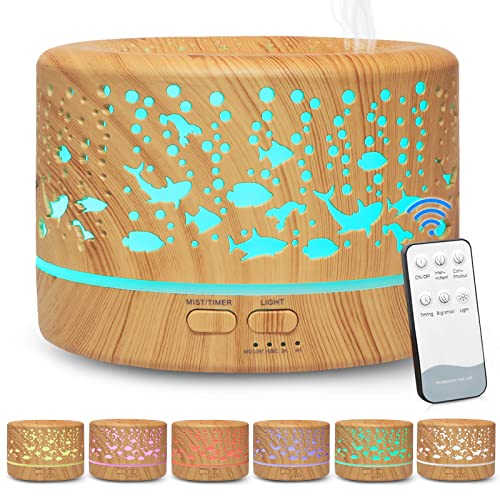 Hianjoo Aroma Diffuser 700ml Luftbefeuchter mit Timer, Ultraschall Aromatherapie Diffusor LED mit 7 Farben für Büro,Yoga,Spa,Schlafzimmer - Helles Holz