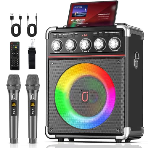 JYX Karaoke Maschine Bluetooth 5.3, Karaoke Anlage mit 2 Mikrofonen, PA Anlage mit Bass/Höhen/Echo-Regler, Karaoke Set mit LED-Licht, Fernbedienung, TWS, TV, USB, AUX, TF-Karte