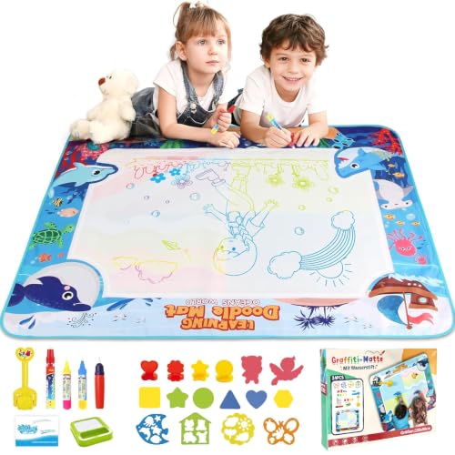 Wasser Malmatte Wiederverwendbar 100x80cm, Sensorik Spielzeug für Kinderspiele ab 1-5 Jahre, zum Spielen und Malen, Montessori Lernspielzeug, Geschenk Geburtstag Weihnachten Ostern