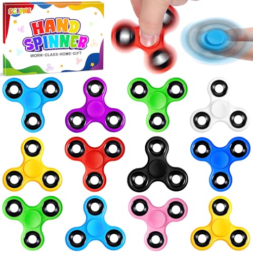 SCIONE 12er-Set Fidget Spinner für Kinder – 6,3 cm sensorisches Spielzeug für ADHS & Konzentration – Robuste, leise Fidget Toys – Perfekt für Kindergeburtstage & Klassenbelohnungen