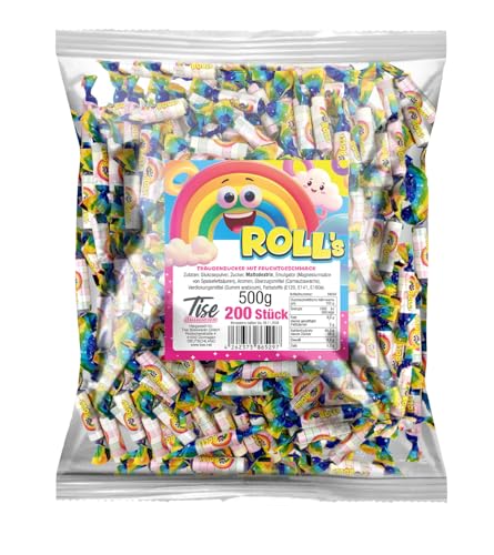 Tise Süsswaren Roll's Traubenzucker Röllchen, Wurfmaterial für Karneval und Fasching (500g 200Stück)