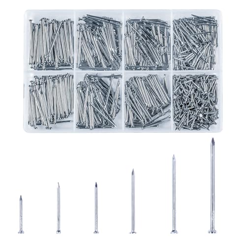 750 Stück Stahlnägel für Bilder Nagel Set, Nägel Bilder Aufhängen, Nails Set, Bildernägel für Betonwände, Nägel Wand Nägel Sortiment Kit für Heimwerker Ziegelstein Holz Betonnägel Zementnägel