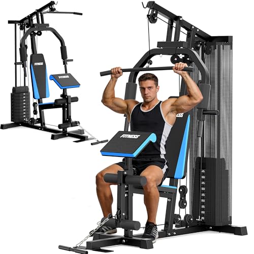 Kraftstation Fitnessstation Multifunktional Fitnessgerät für zuhause mit 40+ Übungen, Fitness Station mit 150 kg Maximalbelastung,Butterfly, Beinstrecker, Latzugstange, Bizepscurl,Ganzkörpertraining