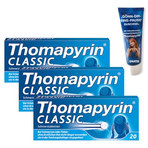 Thomapyrin CLASSIC Schmerztabletten - 3fach Power gegen Kopfschmerzen - 3 x 20 Stk. + Duschgel