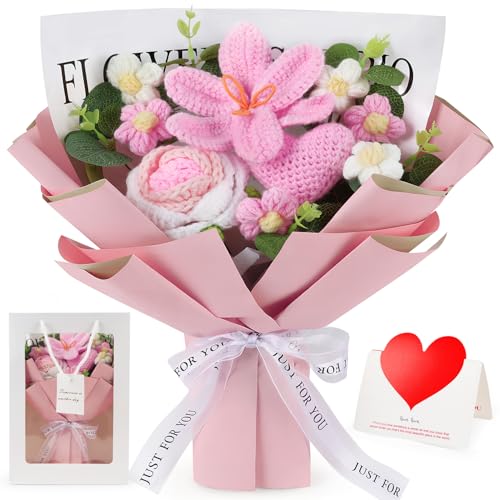 Tenn Well Häkelblumenstrauß Herz Tulpe Rose Geschenke,