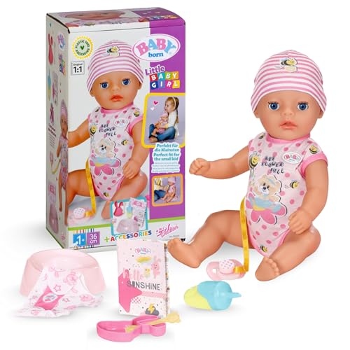 BABY born Lena (Little Baby Girl) - 36 cm große Babypuppe - 7 Funktionen inkl. Accessoires & Strampler - Funktioniert komplett ohne Batterien - Geeignet für Kleinkinder ab 1 Jahr
