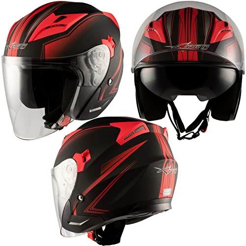 Doppeltvisier Jet Motorradhelm City Zertifikat ECE 22-06 Mattt Schwarz Rot L
