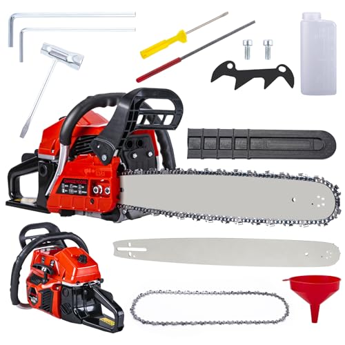 CHANGEMOORE Kettensäge Benzin, 58cc Motorsäge mit 2-Takt-Motor, Benzin Kettensäge 3.62PS, 45cm Blatt, Benzinsäge mit Anti-Vibrationssystem für Baumschnitt Gartenreinigung Brennholzschneiden