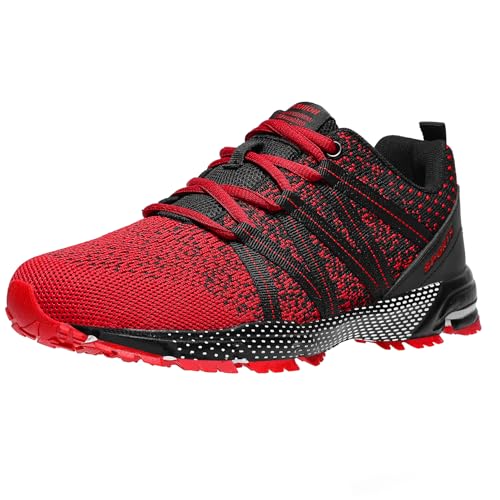 ASHION Sneaker Herren Sportschuhe Laufschuhe Turnschuhe Leichtgewichts Atmungsaktiv Freizeit Straßenlaufschuhe, D Rot,42 EU