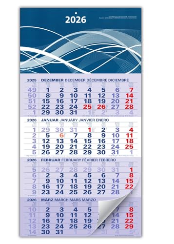 der blaue 4-Monatskalender Kompakt 2026 blauer Bürokalender großer Wandkalender 4 Monate mit Schieber