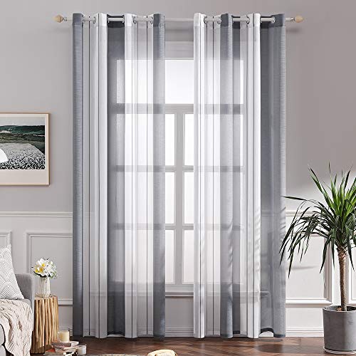 MIULEE Gardinen Gestreift Transparent mit Ösen, Voile Vorhänge Wohnzimmer Modern 2er Set, Vorhang Schlafzimmer Transparent mit Grau Weiss Gestreift Muster, Vorhang Halbtransparent Streifen 140X225 cm