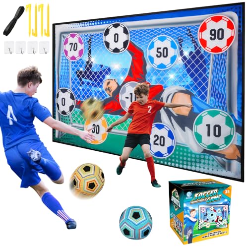 VATOS Fußball Spielset für Kinder 3 4 5 6 7 8, Sportspaß für Garten Indoor Outdoor, Weich Flanell Fußballtore, Fußball mit Klettbällen Spielzeug Geburtstags Geschenke für Jungen Mädchen (Blau)