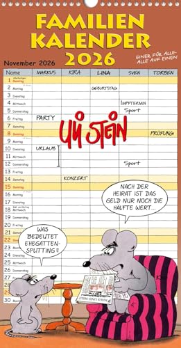 Uli Stein Familienkalender 2026: Familienplaner mit 5 Spalten: Kalender für die Familie: Urlaub, Geburtstage, Termine auf einen Blick! (Uli Stein Kalender 2026)