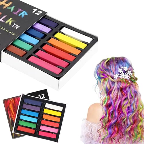 Nurila Haarkreide,12 Farben Set Haarkreide für Mädchen, Haarfärbemittel Pastellkreide, Haarfarbe Kinder Auswaschbar, Hair Chalk für Halloween Karneval Festivals und Cosplay Partys, Auswaschbar
