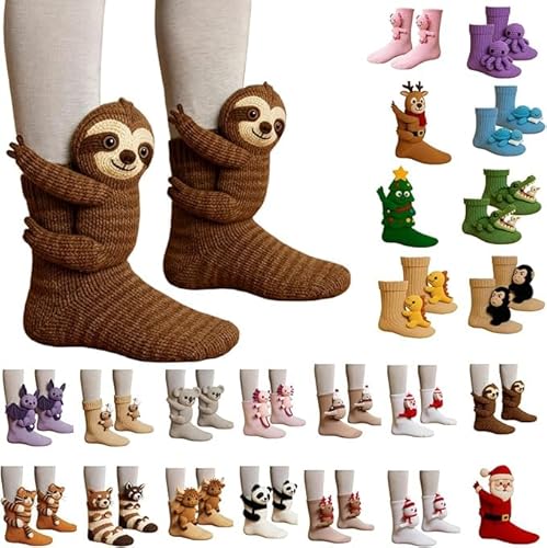 3D Animal Socks Stricksocken Mit Tieren Lustige Socken Tiersocken, Kuschelsocken Warme Socken, Winter Flauschsocken Wintersocken Doppellagige Tiersocken Süße Cartoon Tier warme socken weihnachten