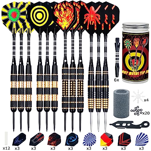 Alyoen 12 Stück Dartpfeile Metallspitze,20/24/26Gramm Profi Dartpfeile,Darts Sets mit Aluminium Schafts Flights Sharpener Beschützer Rubber O's Rings Multi Purpose Dart Tool