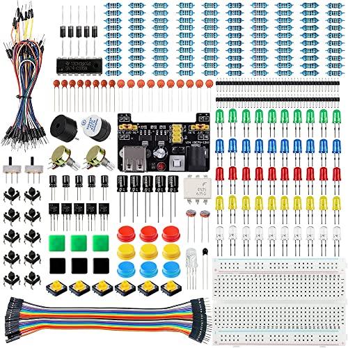 Miuzei Basic Starter Kit für Arduino Projekte mit Steckboard, Power Supply Modul, Jumperkabel, Resistors, LED, Elektronik Steckbrett Breadboard Set, Kompatibel mit Raspberry Pi