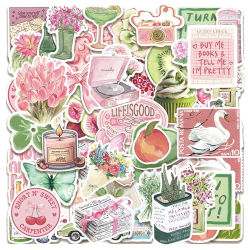 50 Stücke Aesthetic Sticker Set - Wasserfeste Vintage Aufkleber für Journal, Scrapbooking, Fotoalbum, Laptop, Kindle & Macbook - Aesthetic Deko Sticker für Erwachsene