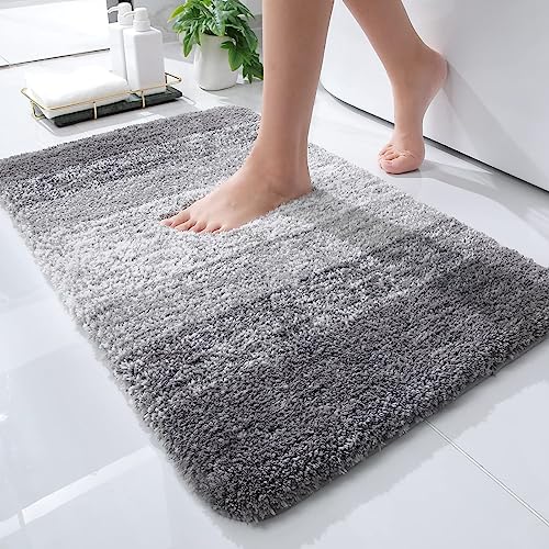 Homaxy Weich Badezimmerteppich 40x60 cm, rutschfest waschbar Badematte Flauschige Hochflor Badteppich Mikrofaser Saugfähig Badvorleger Duschvorleger (Grau)