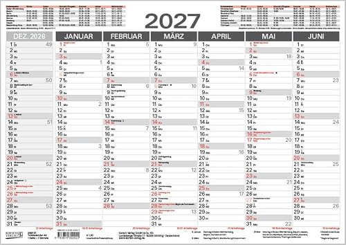 Tafelkalender A4 2027: 14 Monate auf Vorder- und Rückseite I Ferientermine und Feiertage