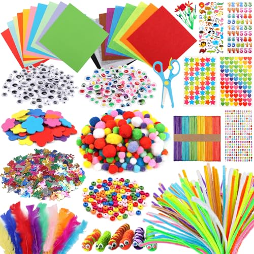 DOITEM Pfeifenreiniger Craft Supplies, 1000+Pcs Kunsthandwerk Zubehör Bastelset Kinder, Bastelbedarf für Kinder, Scrapbooking Bastelset