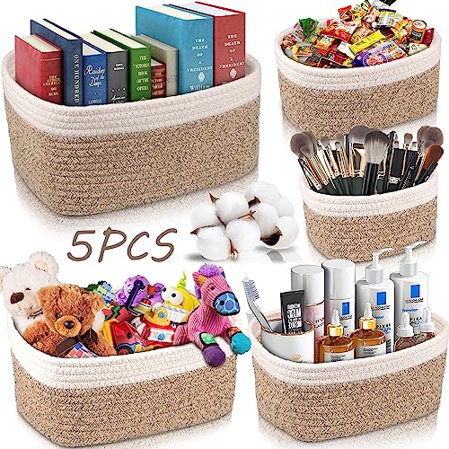 ZHHGOO 5er Set Aufbewahrungskorb Geflochten,Cotton Rope Braided Storage Basket,Stapelbare Speicher Storage Basket für Organisieren von Kleidung,Badezimmer,Spielzeug Körbe Aufbewahrung