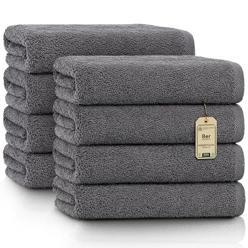 NatureMark Handtücher - Set mit 8 Stück – 100% Baumwolle, Weich & Saugfähig, Premium Qualität für Badezimmer, Spa und Fitness, 50 × 100 cm, Anthrazit Grau
