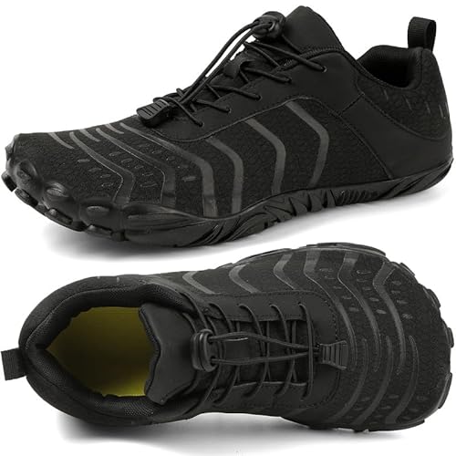 Barfußschuhe Herren Damen Breite Barfussschuhe Traillaufschuhe Weit Five Finger Zehenschuhe Minimalistische Zero-Drop Sohlen Wanderschuhe Fitnessschuhe Komfort Leicht Laufschuhe Unisex(Schwarz 40EU)