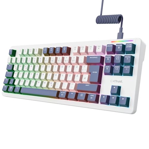 GXTrust 872 Xyra Gasket TKL Mechanische Tastatur QWERTZ Layout, Hot-Swap Creamy Gaming Tastatur 80%, USB Kabel, RGB Beleuchtung Programmierbar, 5-pin Leobog Linear 60M Schaltern für Gamer, Weiß
