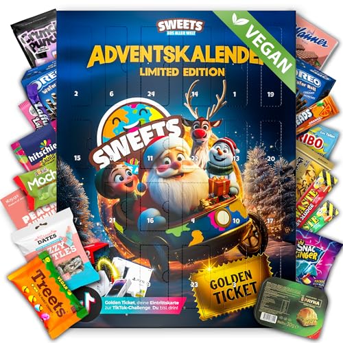 Adventskalender Vegan von Sweets aus aller Welt- Veganer Adventskalender 2025 - Vegane Süßigkeiten mit Schokolade, fruchtigen, sauren & salzigen Süßigkeiten (XL)