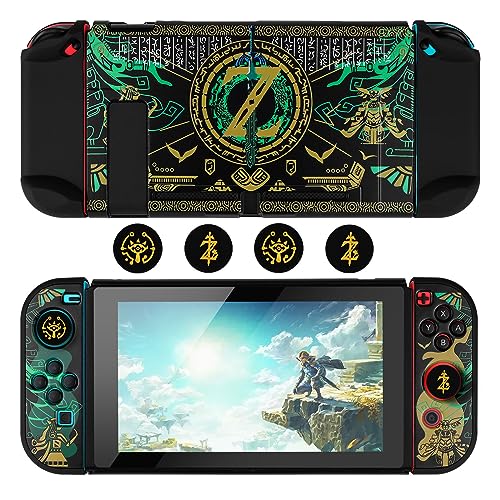 DLseego Schutzhülle für Switch - Schlanke, Coole Docking Hülle Mit Joycon Abdeckung und Daumengriffkappen, Harte PC-Schutzhülle Kompatibel Mit Switch, Schwarz und Grün
