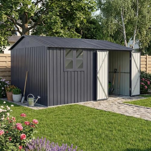 Albatros Gerätehaus 3XL | Anthrazit RAL 7016 | 371x304x201cm (22,6m³) | abschließbar inkl. Schloss & Werkzeughaken | Gartenhaus aus verzinktem wetterfestem Metall | Geräteschuppen Gartenschrank