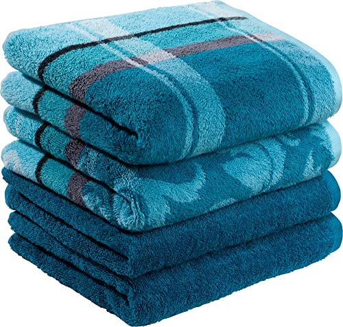 Erwin Müller Handtuch-Set 4er-Pack Petrol Größe 50x100 cm - Ludwigsburg - 100% Baumwolle - kuschelweich, saugstark, voluminös - praktisch durch beidseitige Schlaufen (weitere Farben)