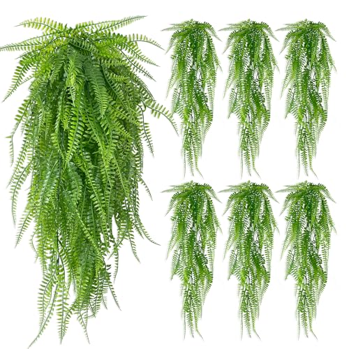 YMIFEEY 6 Stück Kunstpflanze Hängend 80cm Künstliche Hängepflanzen Farn Grüne Blätter Hängepflanze Künstlich Pflanzen Fake Grünpflanze Plastikpflanzen hängend für Drinnen Draußen Deko (Farn) (6)