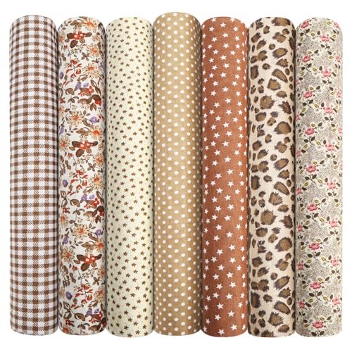 Aucuu 7er Set Baumwollstoff Paket, 50 x 50cm Stoffe zum Nähen, Patchwork Stoffe, Patchwork zum Quilten, Stücke Paket zum Quilten, DIY Basteln Handwerken, Puppenkleidung