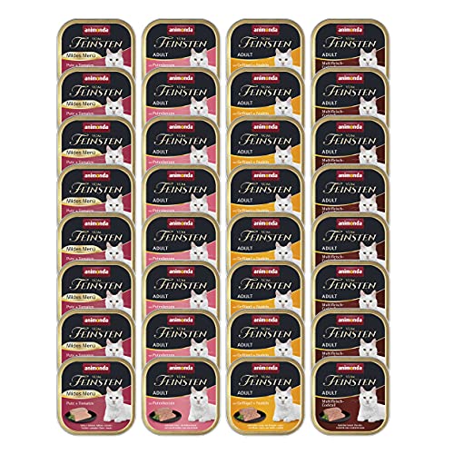 animonda Vom Feinsten Adult Fleisch Vielfalt mit Geflügel (32 x 100 g), Nassfutter für ausgewachsene Katzen, Katzenfutter ohne Getreide und Zucker, fein-stückige Pasteten