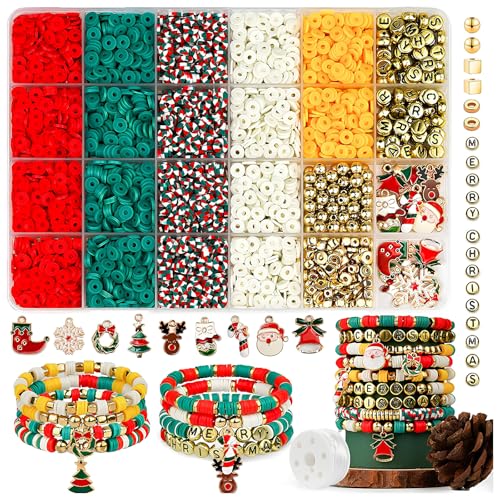 Cosswe Weihnachten Perlen für Armbänder,2700 Stück Freundschaftsarmbänder Selber Machen und DIY Charms,Buchstabe Perlen (A-Z),Clay Perlen Zum Auffädeln Geschenke zu Weihnachten, Geburtstage