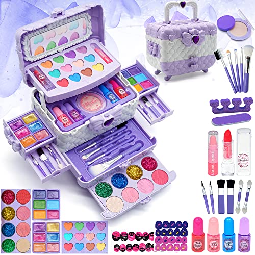 Kinderschminke Set Make Up Schminkset M、dchen,Kinder Schminkkoffer dchen Spielzeug, Halloween Weihnachts Geburtstags Geschenke dchen 4-12Jahre Purple