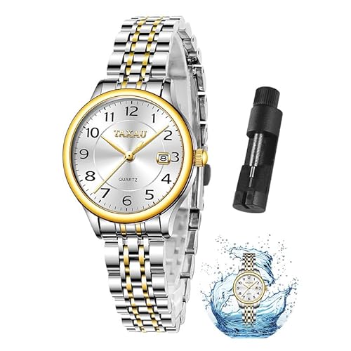 Taxau Uhren für Frauen Silber Uhr Edelstahl Luxus arabische Zahlen Zifferblatt Klassische wasserdichte Kleid Reloj para Mujer