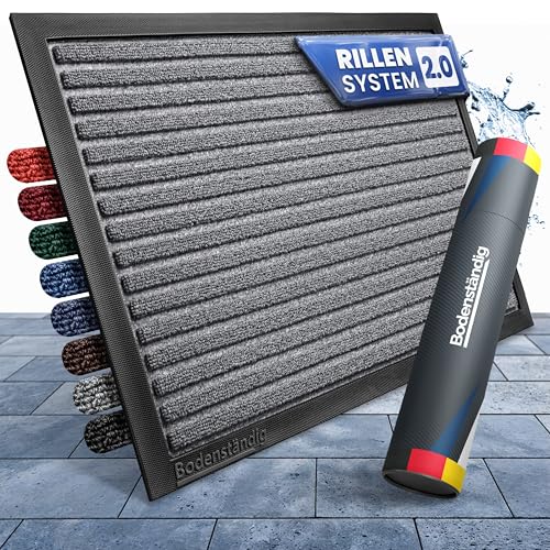 Bodenständig Fußmatte außen - extrem rutschfest & langlebig - Fußabtreter außenbereich grau 40x60cm - Türmatte in Perfekter Größe für die Haustür - Fussmatte aussen - Türvorleger gestreift Outdoor