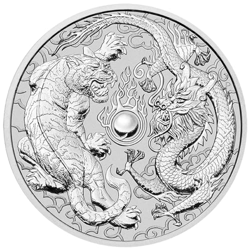 QYZXTH 1oz Dragon Tiger Silbermünze versilbert 40mm Elizabeth Sammlermünzen - Standard