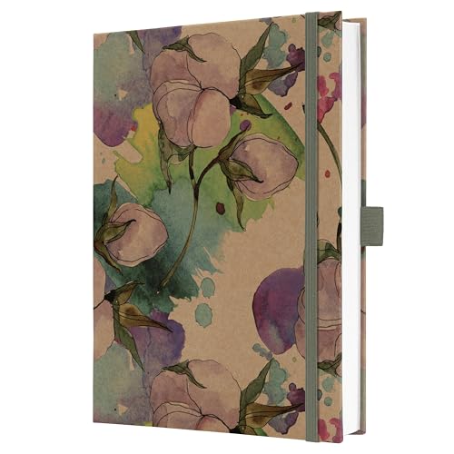 Sigel JN855 Notizbuch A5 liniert, stärkeres 100 g Papier, Geschenkbuch Jolie, Hardcover aus Kraftpapier, 192 Seiten, Pure Cottonflowers, vegan, aus nachhaltigem Papier