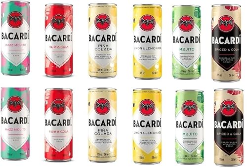 12 Dosen Bacardi Mix a 250ml (2 x Spiced Cola / 2 x Mojito / 2 x Razz Mojito / 2 x Limon / 2 x Rum & Cola /2 x Pina Colada) 10% Vol inclusiv EINWEG Pfand von Onlineshop Bormann