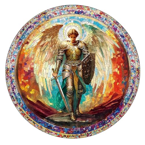 Jigfoxy Holzpuzzle für Erwachsene, Erzengel Michael Holz Puzzle, einzigartiges Tierpuzzle aus Holz, Geschenk zu Weihnachten für Familie und Freunde, L-34.1 * 33.8cm-300Teile