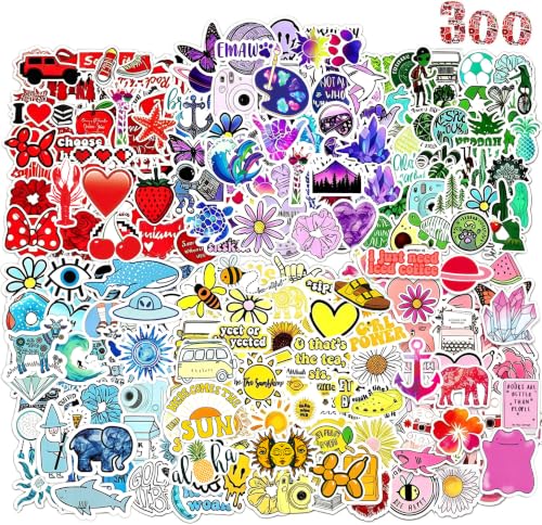Aufkleber 300 Stück Schöne Bunt Sticker Set, Wasserfest Vinyl Stickers für Laptop Scrapbooking Journaling Handy Skateboard Notebook Macbook Gitarre Tagebuch Trinkflaschen Koffer Trolleys Scooter usw