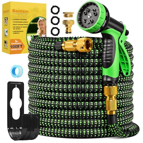 Baelizin Flexibler Gartenschlauch 30 m (100 ft), dehnbarer Wasserschlauch mit 10-Funktions-Gartenbrause, 3/4