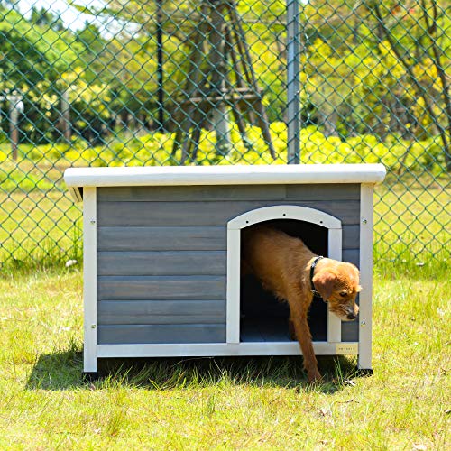 Petsfit Hundehütte für draußen, Hundehütte mit abnehmbarem Boden für einfache Reinigung, isoliertes Holzhaus für draußen, Steildach, kleines Versteck, 78 x 53 x 58 cm (klein)