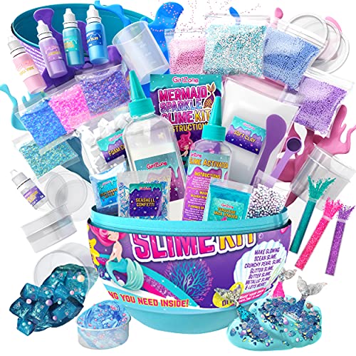 GirlZone Geschenke für Mädchen Überraschungs-Ei Meerjungfrau Glitzer Slime Set für Mädchen, Fluffy, Crystal, JellyCube, Wolken Schleim im Dunkeln zum Selbermachen mit Glitzer