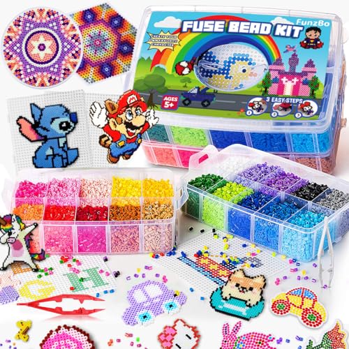Bügelperlen set Bügelperlen Groß Packung XXL 23000PCS Perlen mit 106 Muster Platten Bastelset kinder ab 6 jahre & Erwachsene & Handarbeitsfans Geschenk für Meditative Entspannung & Familienzeit