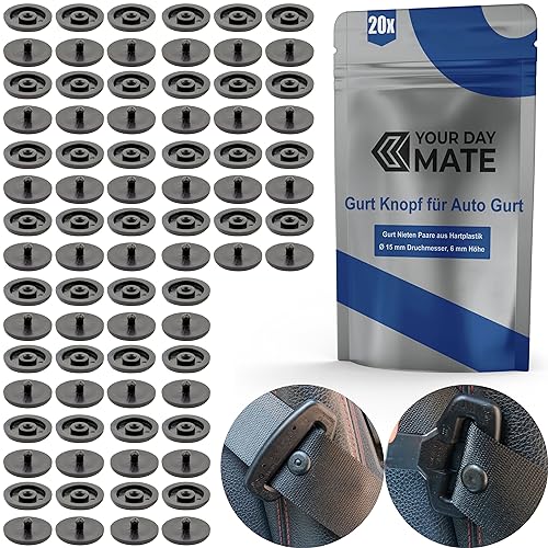 Gurt Knopf für Autogurt, 20 Paare, Hartplastik, Schwarz, für viele KFZ-Gurte, Sicherheitsgurt Rücklauf Sicherung, Sicherheitsgurt Nieten, Autogurt Niete Sitz, Autositz Gurtreparatur, Ersatzteil PKW